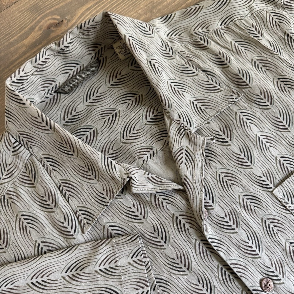 Tommy Bahama Men's Large Green Brown Short Sleeve Button Up Shirt Collar‎ Top